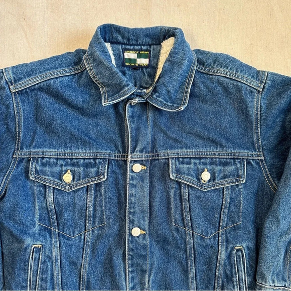 VTG Urgent Gear Sports Wear Dark Wash Cropped Denim Jean Jacket Size XL/18 - Picture 4 of 11
